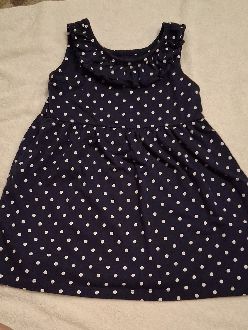 Girls 3t Navy Blue Polka Dot Dress With Ruffle Collar